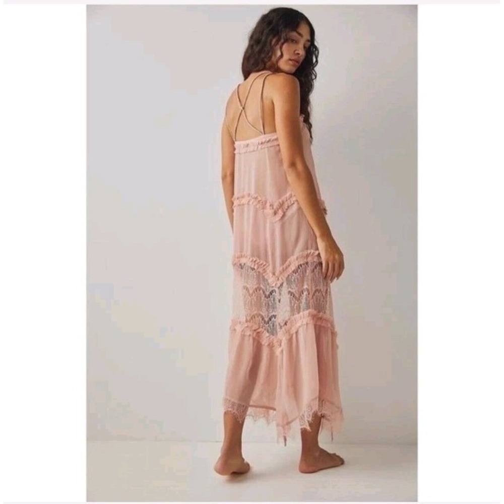 Free People Intimately Halfway There Maxi Slip Dress Boho Coquette Sheer